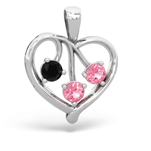 Black Onyx Genuine Black Onyx with Lab Created Pink Sapphire and Genuine White Topaz Glowing Heart pendant Pendant