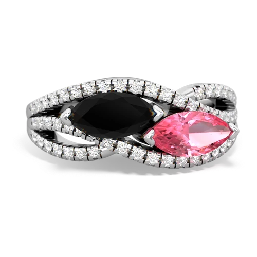 onyx-pink sapphire double heart ring