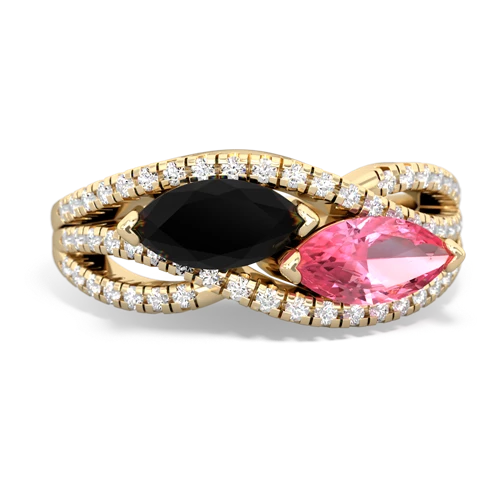 onyx-pink sapphire double heart ring