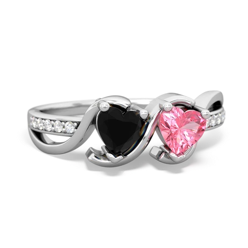 onyx-pink sapphire double heart ring