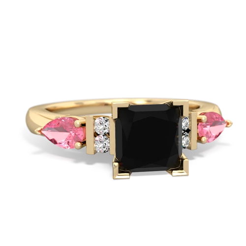 Black Onyx Genuine Black Onyx with Lab Created Pink Sapphire and Genuine White Topaz Engagement ring Ring