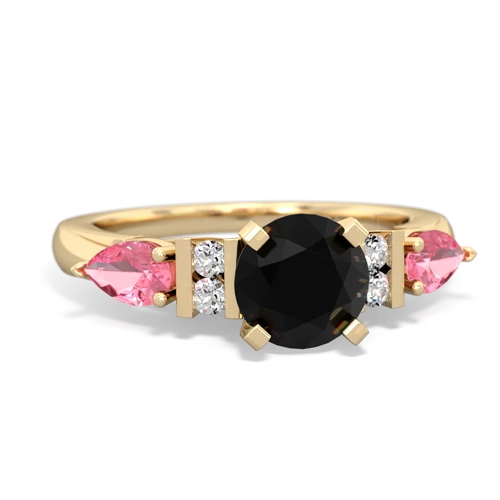 Black Onyx Genuine Black Onyx with Lab Created Pink Sapphire and Genuine Aquamarine Engagement ring Ring
