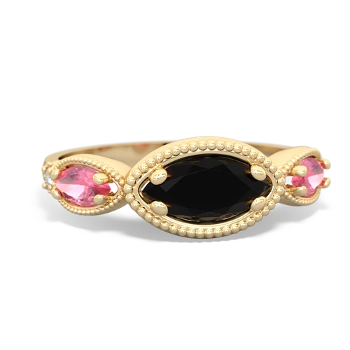 Black Onyx Genuine Black Onyx with Lab Created Pink Sapphire and Genuine Aquamarine Antique Style Keepsake ring Ring