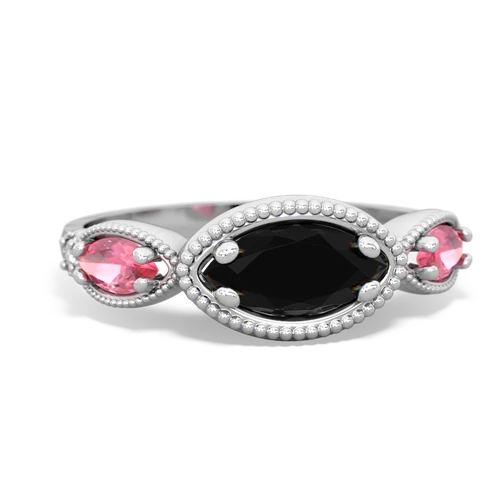 onyx-pink sapphire milgrain marquise ring