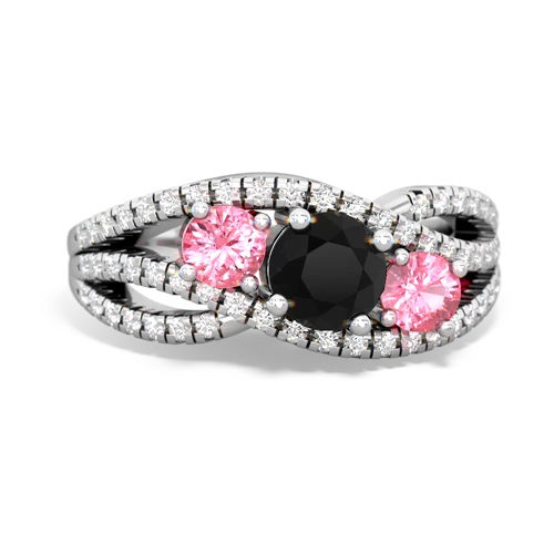 onyx-pink sapphire three stone pave ring