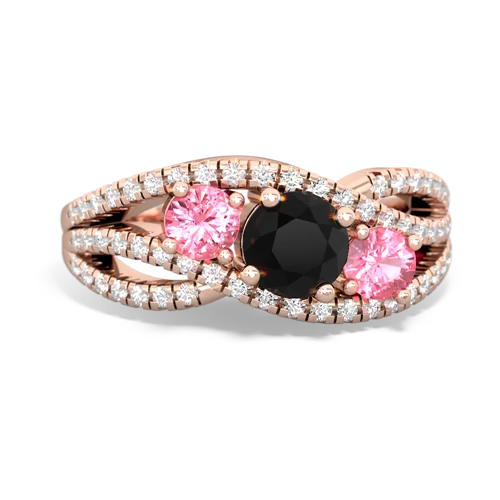 onyx-pink sapphire three stone pave ring