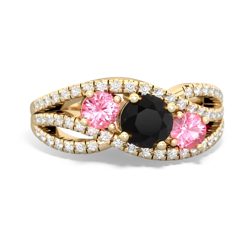 onyx-pink sapphire three stone pave ring