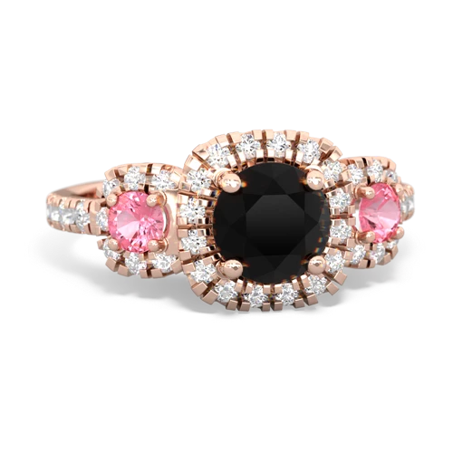 Black Onyx Genuine Black Onyx with Lab Created Pink Sapphire and Genuine Aquamarine Regal Halo ring Ring
