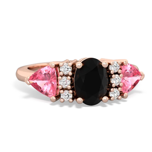 Black Onyx Genuine Black Onyx with Lab Created Pink Sapphire and Genuine Emerald Antique Style Three Stone ring Ring