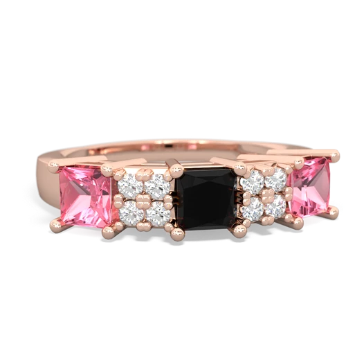 Black Onyx Genuine Black Onyx with Lab Created Pink Sapphire and Genuine White Topaz Three Stone ring Ring