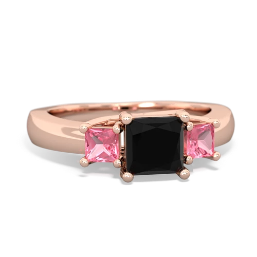 Black Onyx Genuine Black Onyx with Lab Created Pink Sapphire and Genuine White Topaz Three Stone Trellis ring Ring