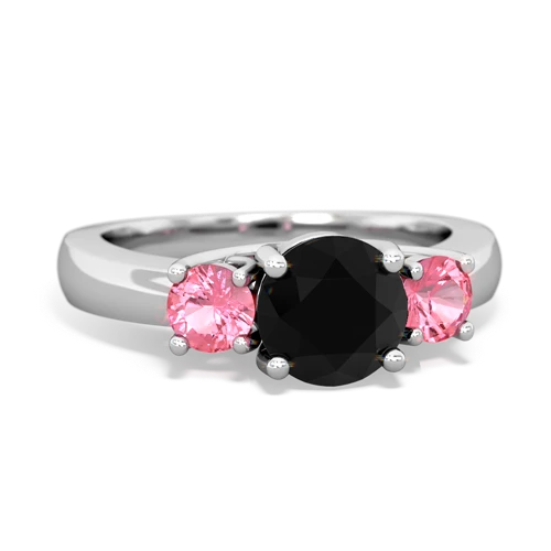 Black Onyx Genuine Black Onyx with Lab Created Pink Sapphire and Genuine Emerald Three Stone Trellis ring Ring