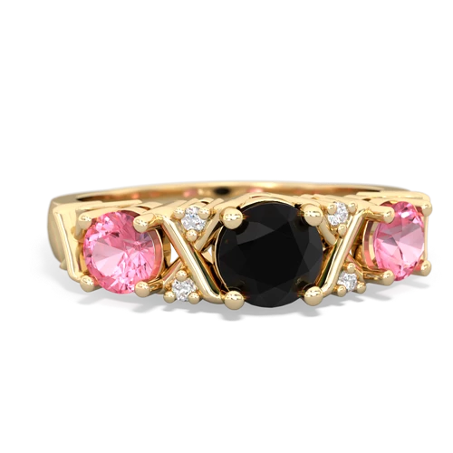 Black Onyx Genuine Black Onyx with Lab Created Pink Sapphire and Genuine Aquamarine Hugs and Kisses ring Ring