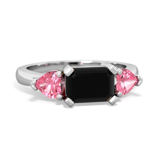 Black Onyx Genuine Black Onyx with Lab Created Pink Sapphire and Genuine Aquamarine Three Stone ring Ring