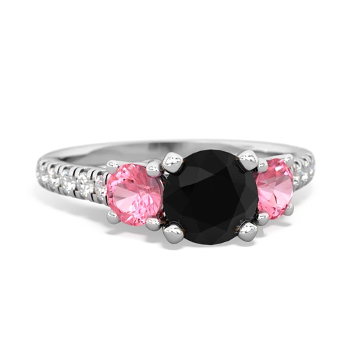 Black Onyx Genuine Black Onyx with Lab Created Pink Sapphire and Genuine Aquamarine Pave Trellis ring Ring