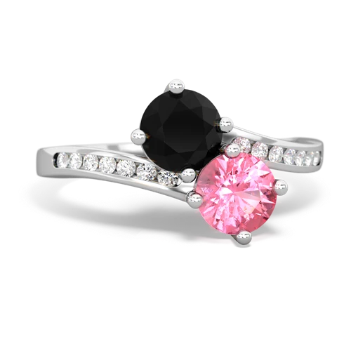 onyx-pink sapphire two stone channel ring