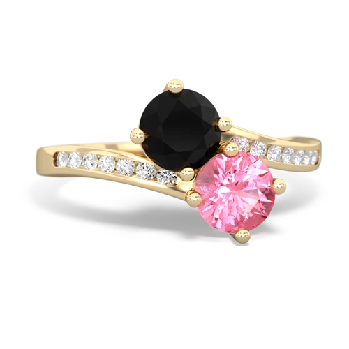 onyx-pink sapphire two stone channel ring