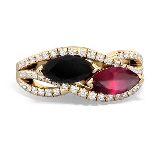 onyx-ruby double heart ring