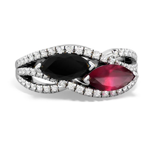 onyx-ruby double heart ring