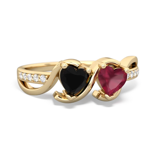 onyx-ruby double heart ring