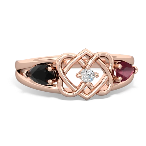 onyx-ruby double heart ring