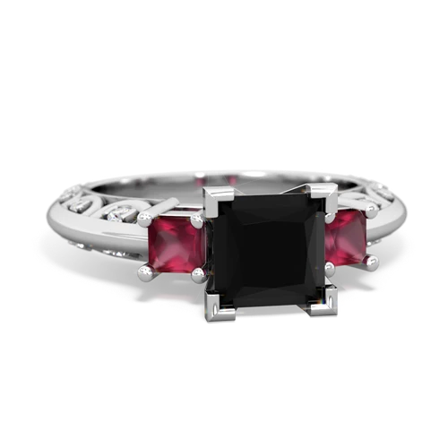 Black Onyx Genuine Black Onyx with Genuine Ruby and Genuine Pink Tourmaline Art Deco ring Ring