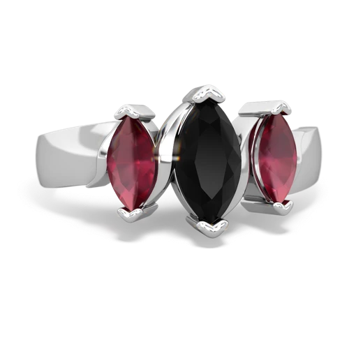 Black Onyx Genuine Black Onyx with Genuine Ruby and Genuine Ruby Three Peeks ring Ring