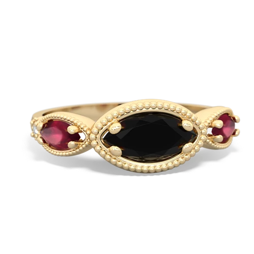 Black Onyx Genuine Black Onyx with Genuine Ruby and Genuine Ruby Antique Style Keepsake ring Ring