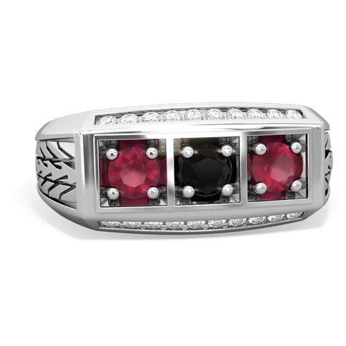 onyx-ruby three stone ring