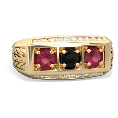 onyx-ruby three stone ring