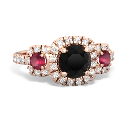 Black Onyx Genuine Black Onyx with Genuine Ruby and Genuine Pink Tourmaline Regal Halo ring Ring