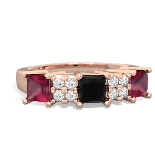 Black Onyx Genuine Black Onyx with Genuine Ruby and Genuine Pink Tourmaline Three Stone ring Ring