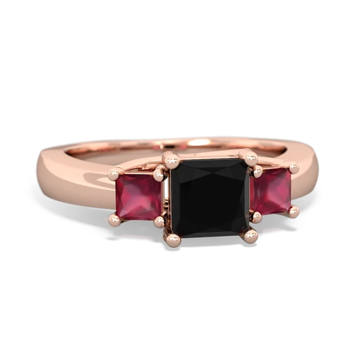 Black Onyx Genuine Black Onyx with Genuine Ruby and Genuine Ruby Three Stone Trellis ring Ring