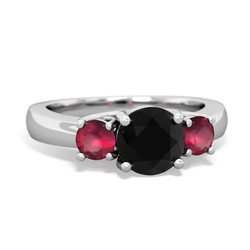 Black Onyx Genuine Black Onyx with Genuine Ruby and Genuine Aquamarine Three Stone Trellis ring Ring