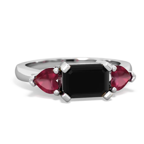 Black Onyx Genuine Black Onyx with Genuine Ruby and Genuine Ruby Three Stone ring Ring