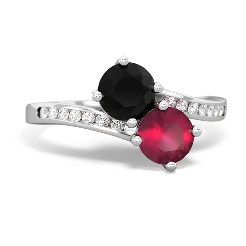 onyx-ruby two stone channel ring