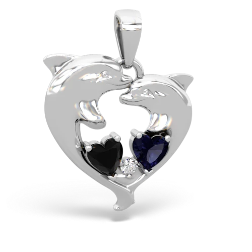 Black Onyx Genuine Black Onyx with Genuine Sapphire Dolphin Heart pendant Pendant