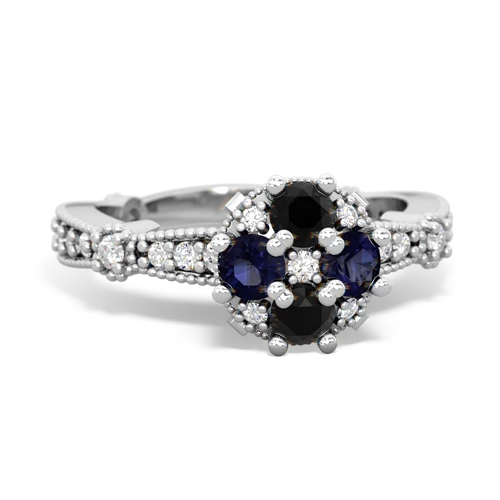 Black Onyx Genuine Black Onyx with Genuine Sapphire Milgrain Antique Style ring Ring