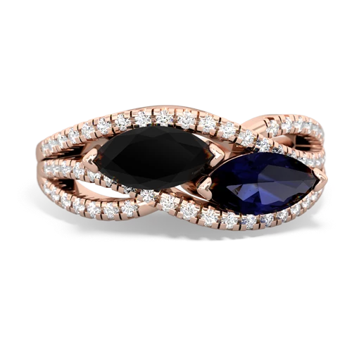 onyx-sapphire double heart ring