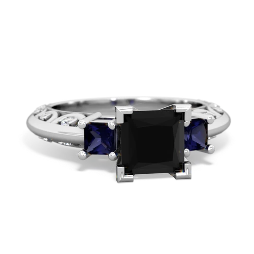 Black Onyx Genuine Black Onyx with Genuine Sapphire and Genuine Pink Tourmaline Art Deco ring Ring