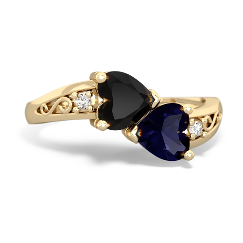 Black Onyx Genuine Black Onyx with Genuine Sapphire Snuggling Hearts ring Ring
