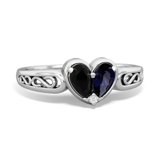 Black Onyx Genuine Black Onyx with Genuine Sapphire filligree Heart ring Ring