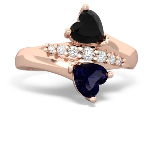 Black Onyx Genuine Black Onyx with Genuine Sapphire Heart to Heart Bypass ring Ring