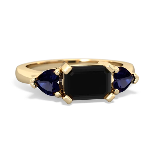 Black Onyx Genuine Black Onyx with Genuine Sapphire and  Three Stone ring Ring