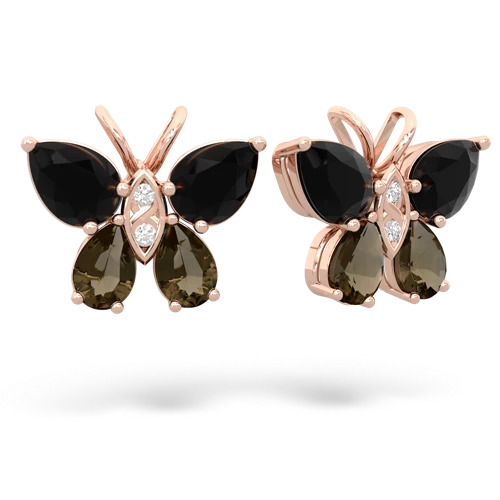 onyx-smoky quartz butterfly earrings