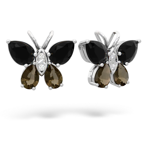 onyx-smoky quartz butterfly earrings