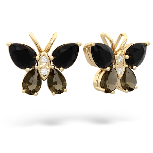 onyx-smoky quartz butterfly earrings