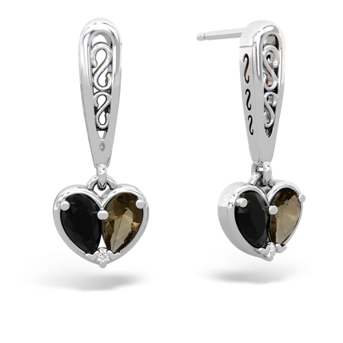 onyx-smoky quartz filligree earrings