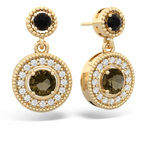 onyx-smoky quartz halo earrings