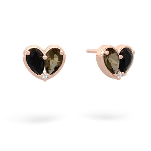onyx-smoky quartz one heart earrings